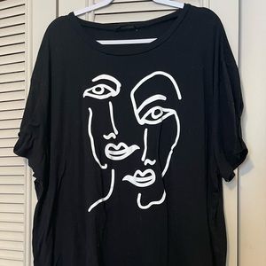 Graphic Tee with Feminine Face Print